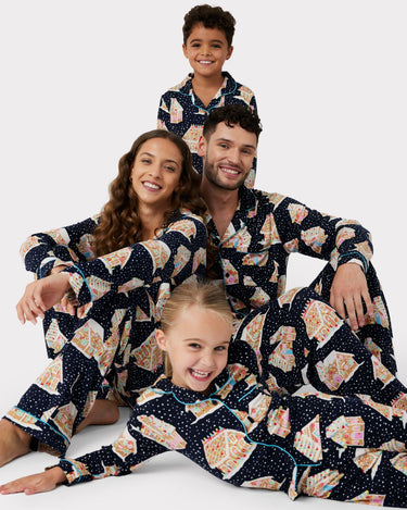 Men's Navy Christmas Gingerbread Houses Print Long Pyjama Set
